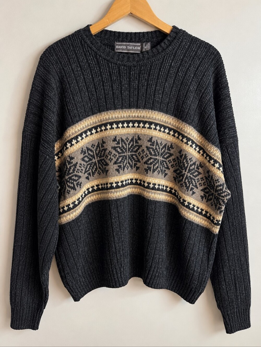 Vintage David Taylor Nordic Fair Isle Snowflake Sweater Charcoal XL